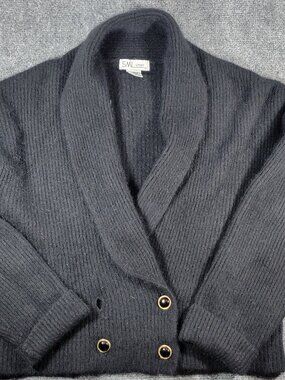 Vtg SML Sport Women's Lambswool & Angora Mix Black Cardigan